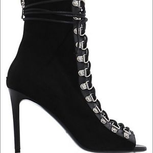 Balmain lace-up peep toe booties